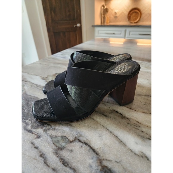EUC Vince‎ Camuto Jestimel Saygan Black Leather Slide Sandals Sz 7 - Picture 1 of 8
